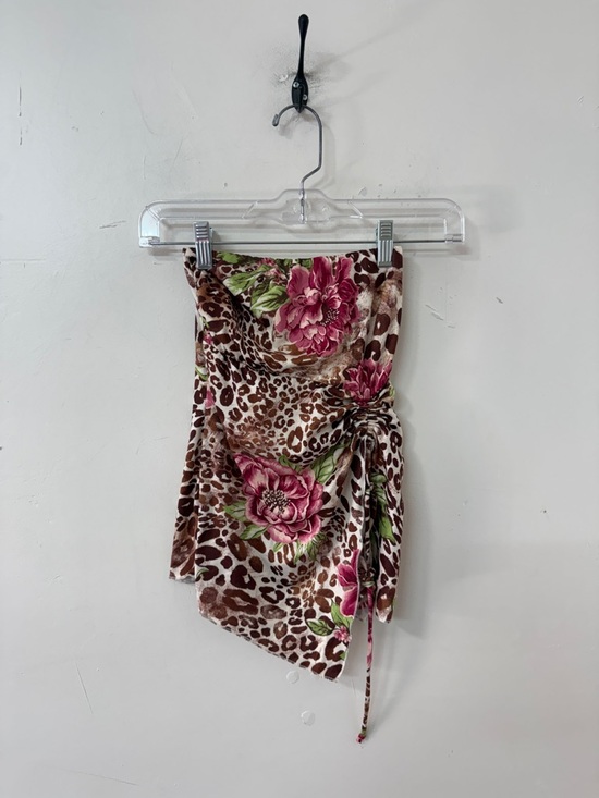 just polly Tops - Asymmetrical Floral Leopard tube top Y2K